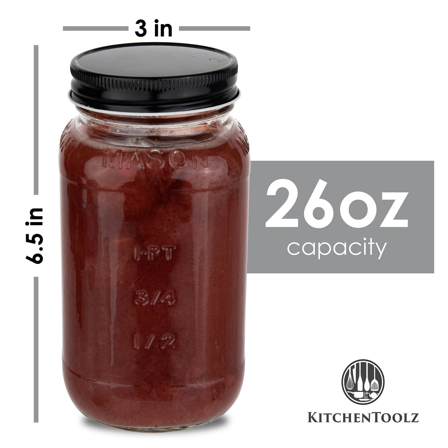 26oz Mason Jars - Metal Lids