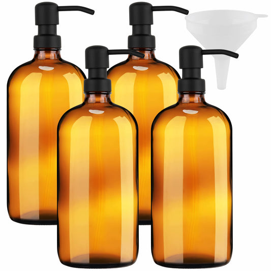 32 oz amber glass pump bottles with stainless steel pumps