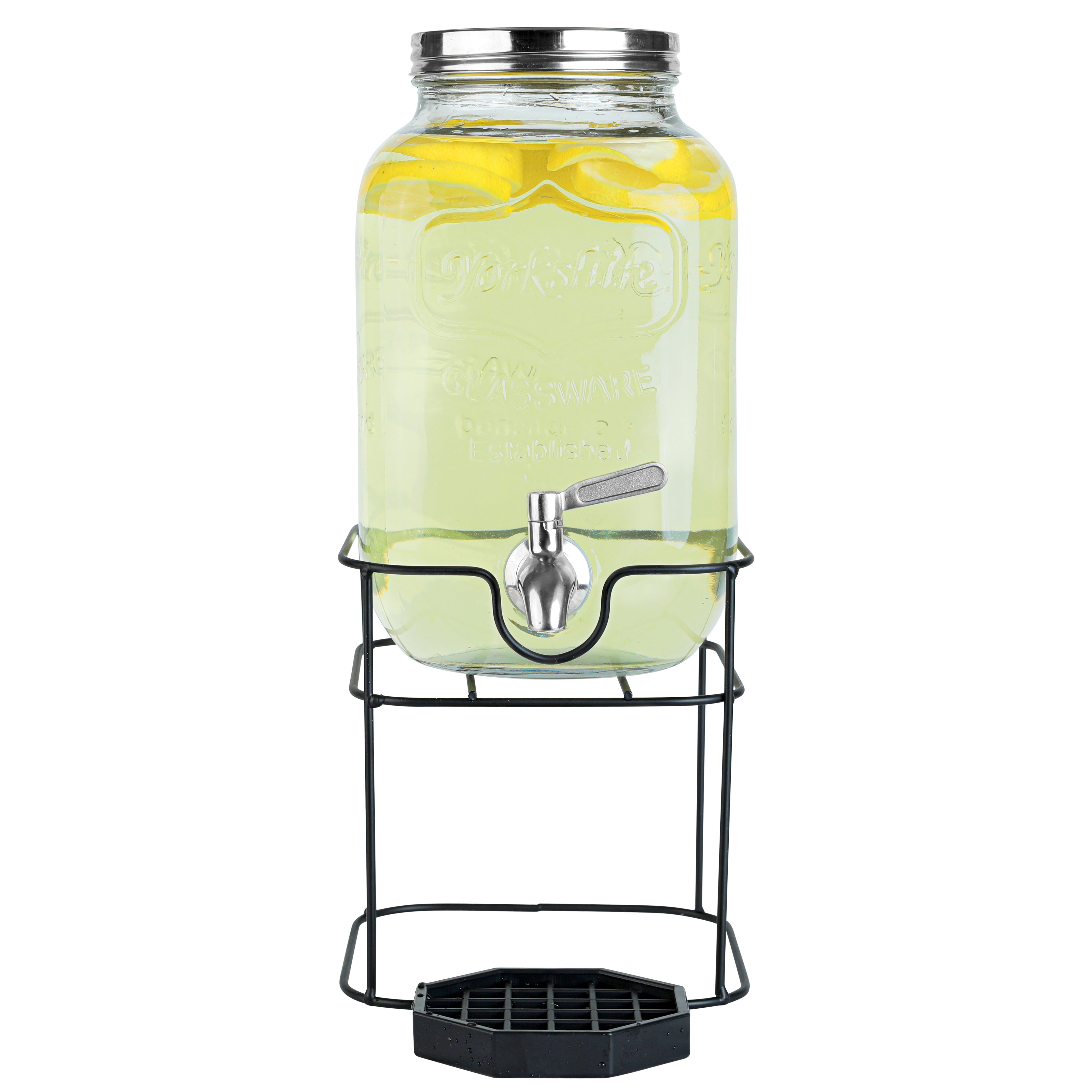 NutriChef 1-Gallon Glass Beverage Dispenser with Stainless Tap and Spigot  Metal Lid Filters