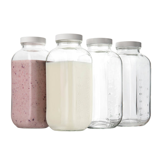 32 oz square glass milk bottle with airtight plastic lid