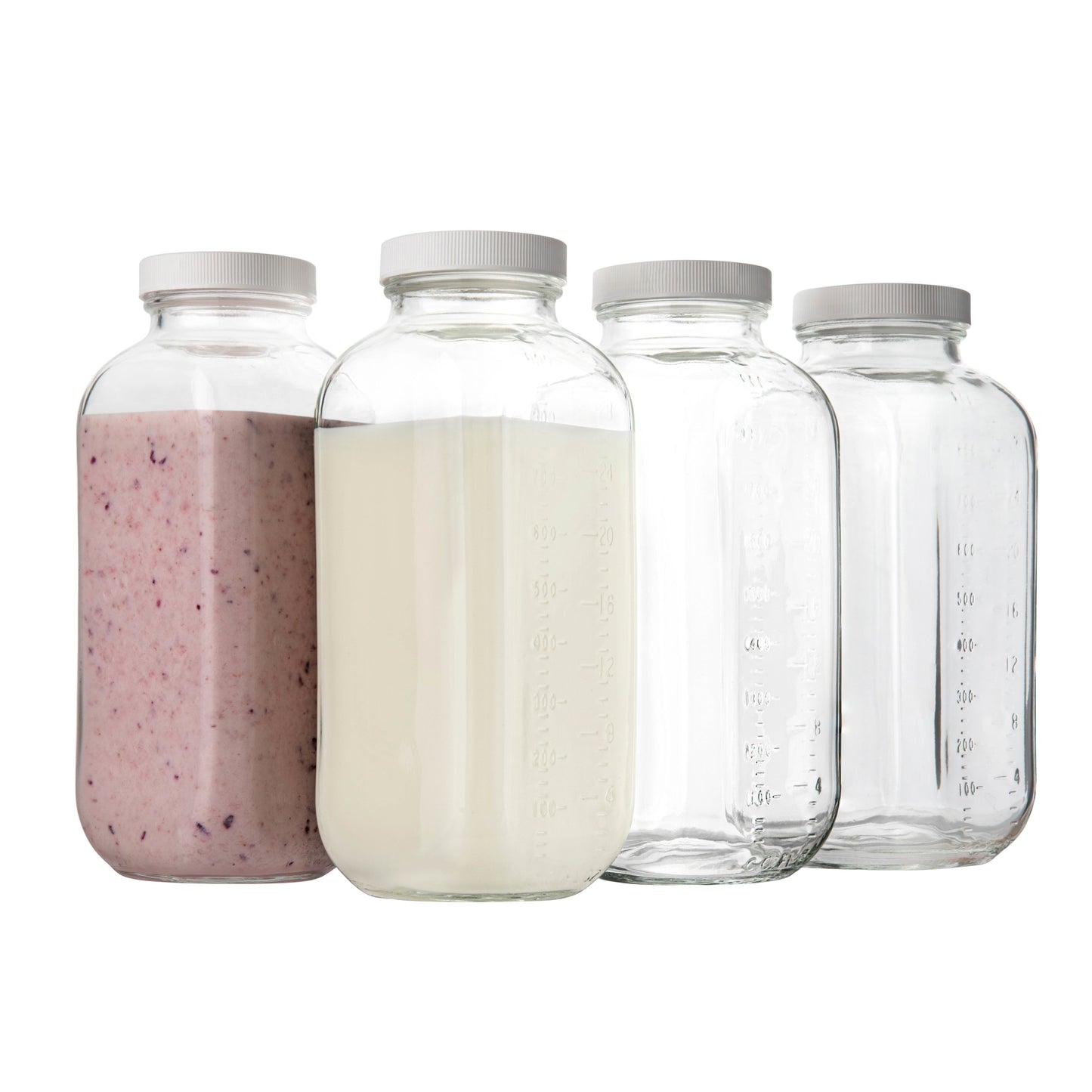 32oz Square Glass Milk Bottle with Plastic Airtight Lids