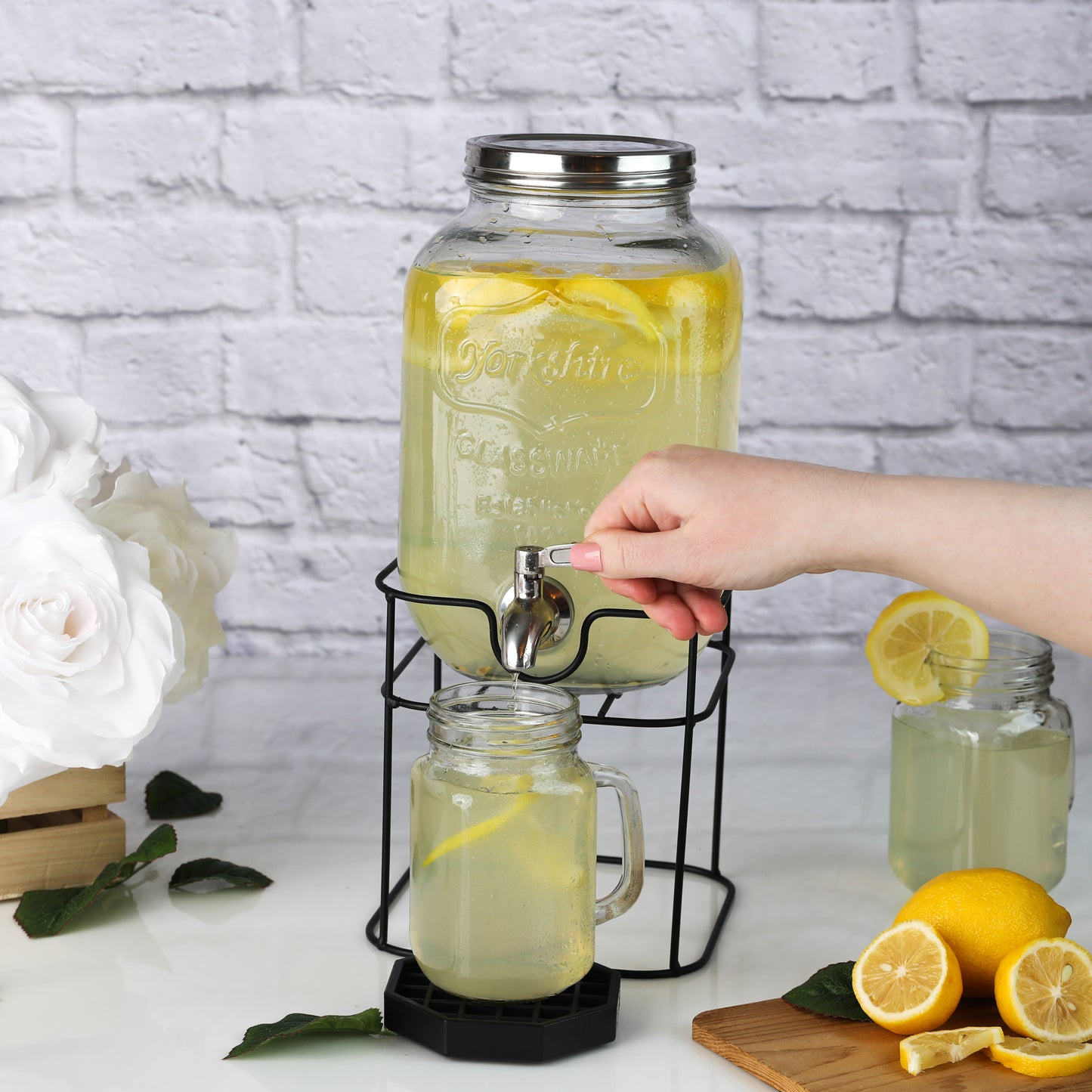 1 Gallon Glass Beverage Dispenser with Stand - Yorkshire