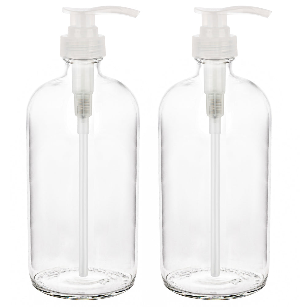32 oz clear pump bottles at kitchen sink