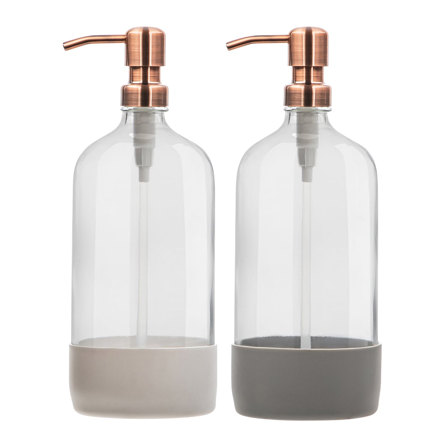 Clear glass metal pump bottles, set view